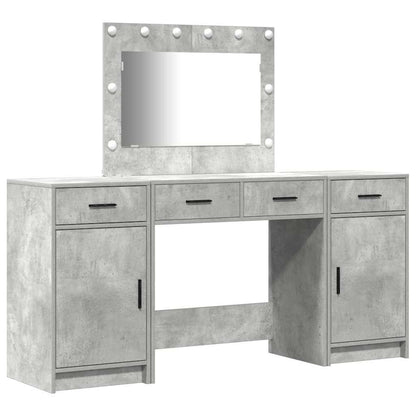 Dressing Table with Mirror Lights 3 pcs Grey Engineered Wood