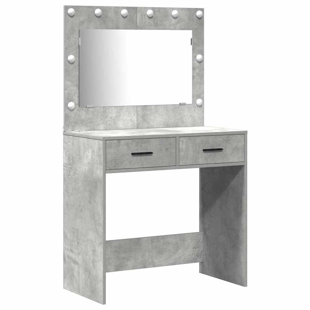 Dressing Table with Mirror Lights 3 pcs Grey Engineered Wood