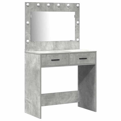 Dressing Table with Mirror Lights 3 pcs Grey Engineered Wood