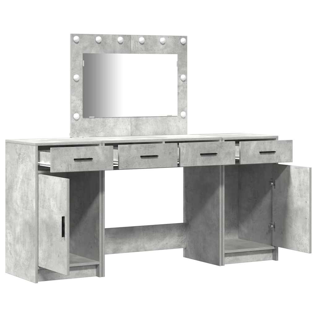 Dressing Table with Mirror Lights 3 pcs Grey Engineered Wood