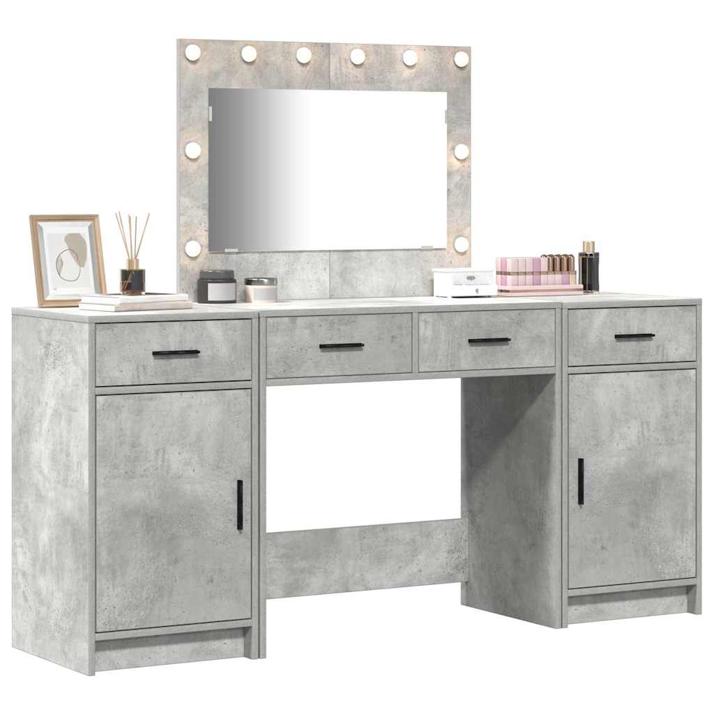 Dressing Table with Mirror Lights 3 pcs Grey Engineered Wood