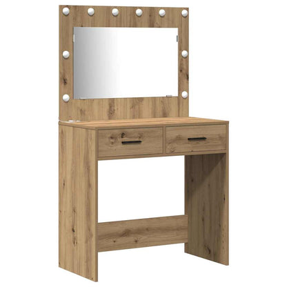 Dressing Table with Mirror Lights 3 pcs Brown Engineered Wood