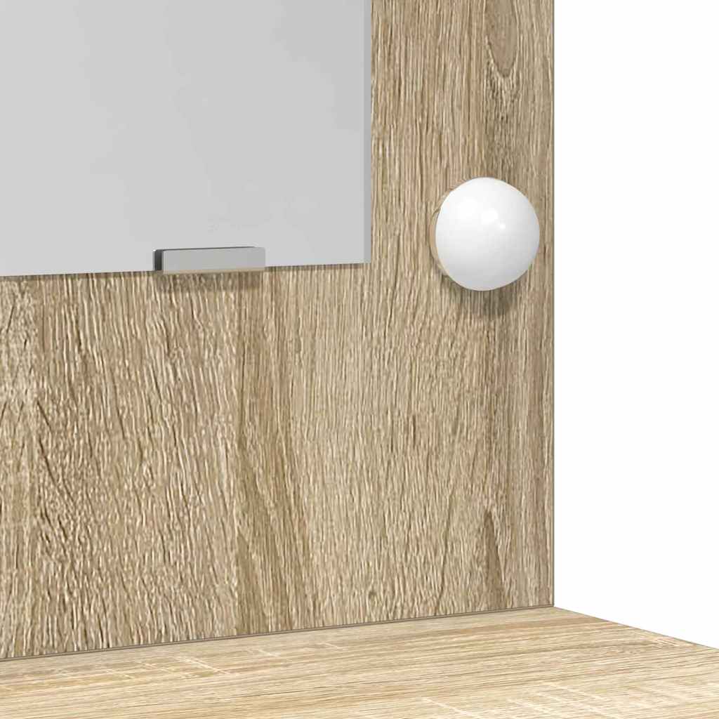 Dressing Table with Mirror Lights 2 pcs Brown Engineered Wood