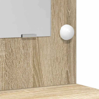 Dressing Table with Mirror Lights 2 pcs Brown Engineered Wood