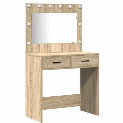 Dressing Table with Mirror Lights 2 pcs Brown Engineered Wood