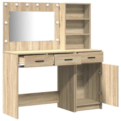 Dressing Table with Mirror Lights 2 pcs Brown Engineered Wood