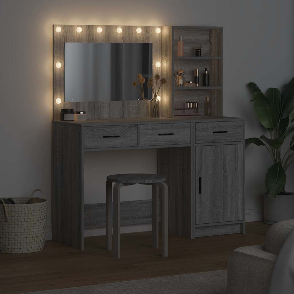 Dressing Table with Mirror Lights 2 pcs Grey Engineered Wood