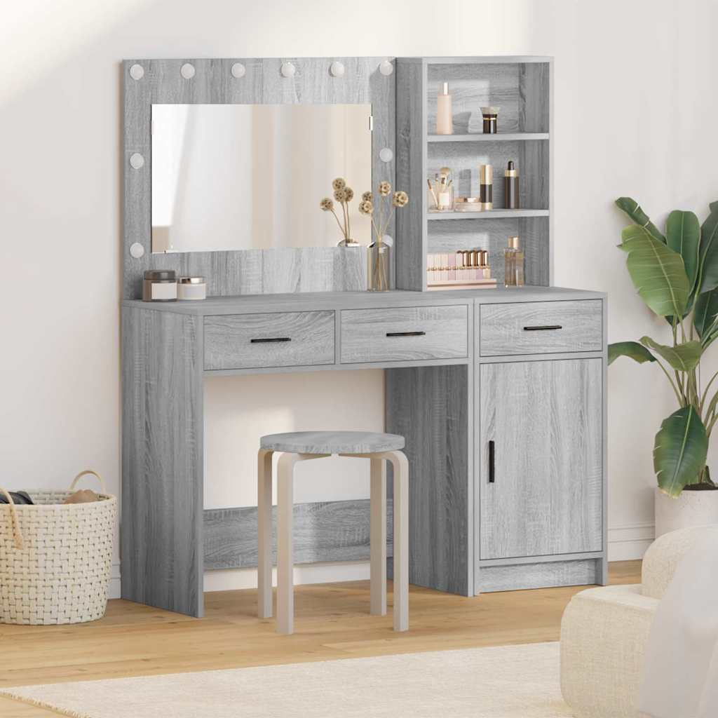 Dressing Table with Mirror Lights 2 pcs Grey Engineered Wood