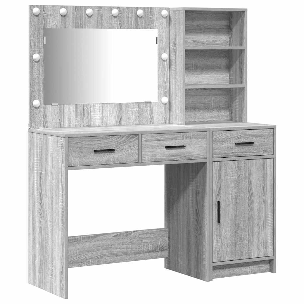 Dressing Table with Mirror Lights 2 pcs Grey Engineered Wood