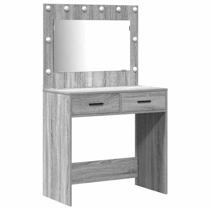 Dressing Table with Mirror Lights 2 pcs Grey Engineered Wood