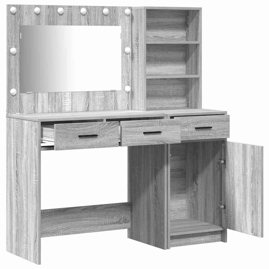 Dressing Table with Mirror Lights 2 pcs Grey Engineered Wood