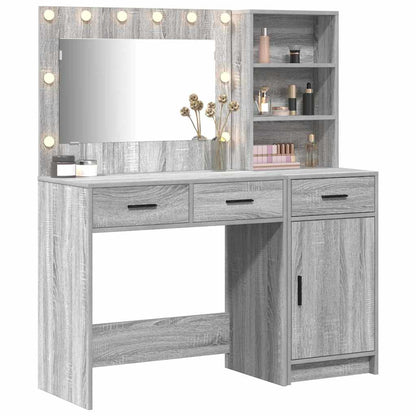 Dressing Table with Mirror Lights 2 pcs Grey Engineered Wood