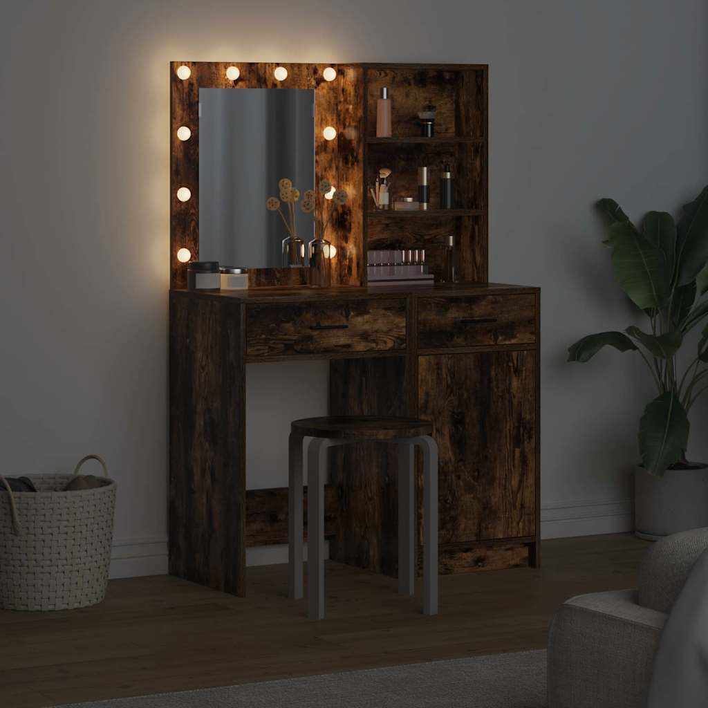 Dressing Table Set with Drawer 2 pcs Smoked Oak Engineered Wood