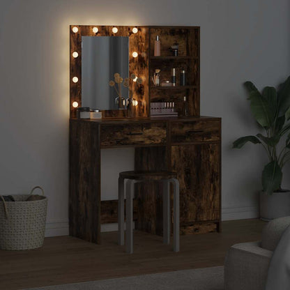 Dressing Table Set with Drawer 2 pcs Smoked Oak Engineered Wood