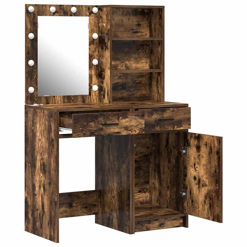 Dressing Table Set with Drawer 2 pcs Smoked Oak Engineered Wood