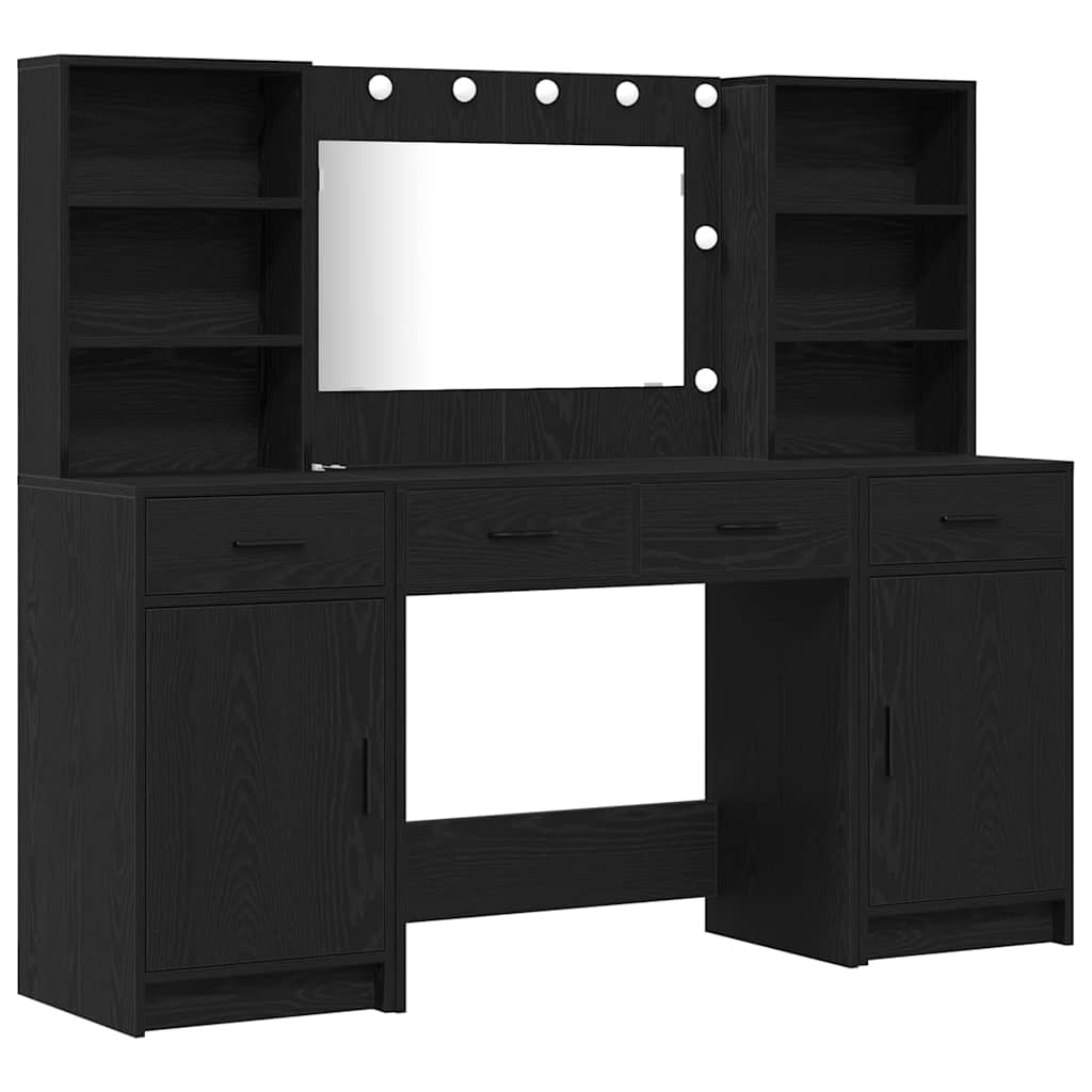 Dressing Table Set with Drawer 3 pcs Black Oak Engineered Wood