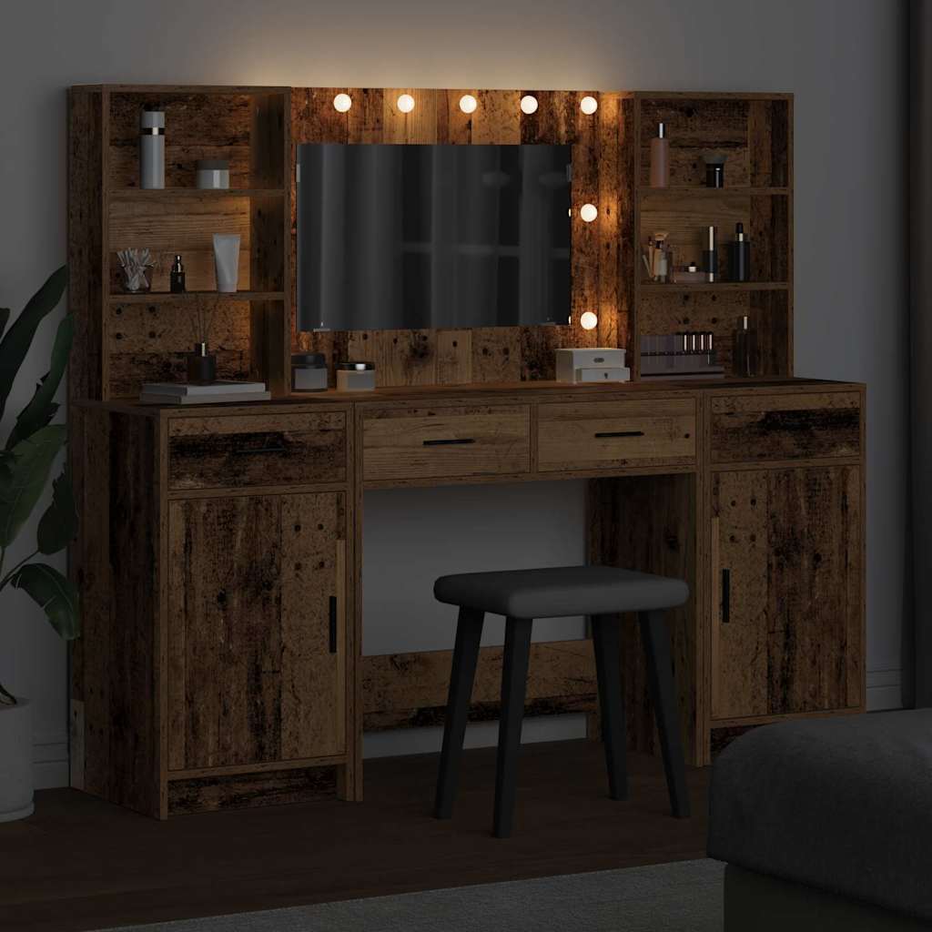 Dressing Table Set with Drawer 3 pcs Old Wood Engineered Wood