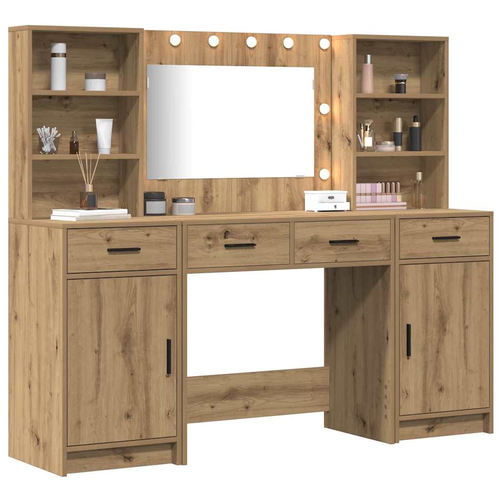 Dressing Table Set with Shelf 3 pcs Artisan Oak Engineered Wood