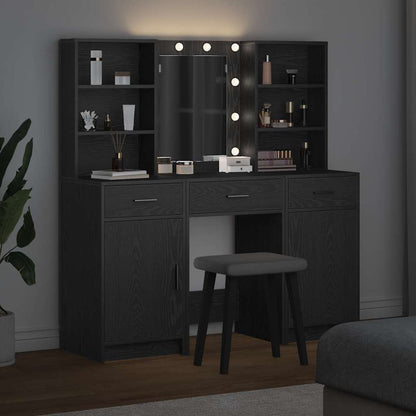 Dressing Table Set with Drawer 3 pcs Black Oak Engineered Wood