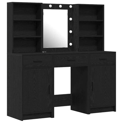 Dressing Table Set with Drawer 3 pcs Black Oak Engineered Wood