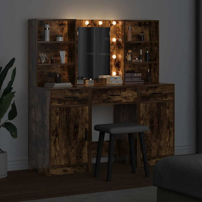 Dressing Table Set with Drawer 3 pcs Smoked Oak Engineered Wood