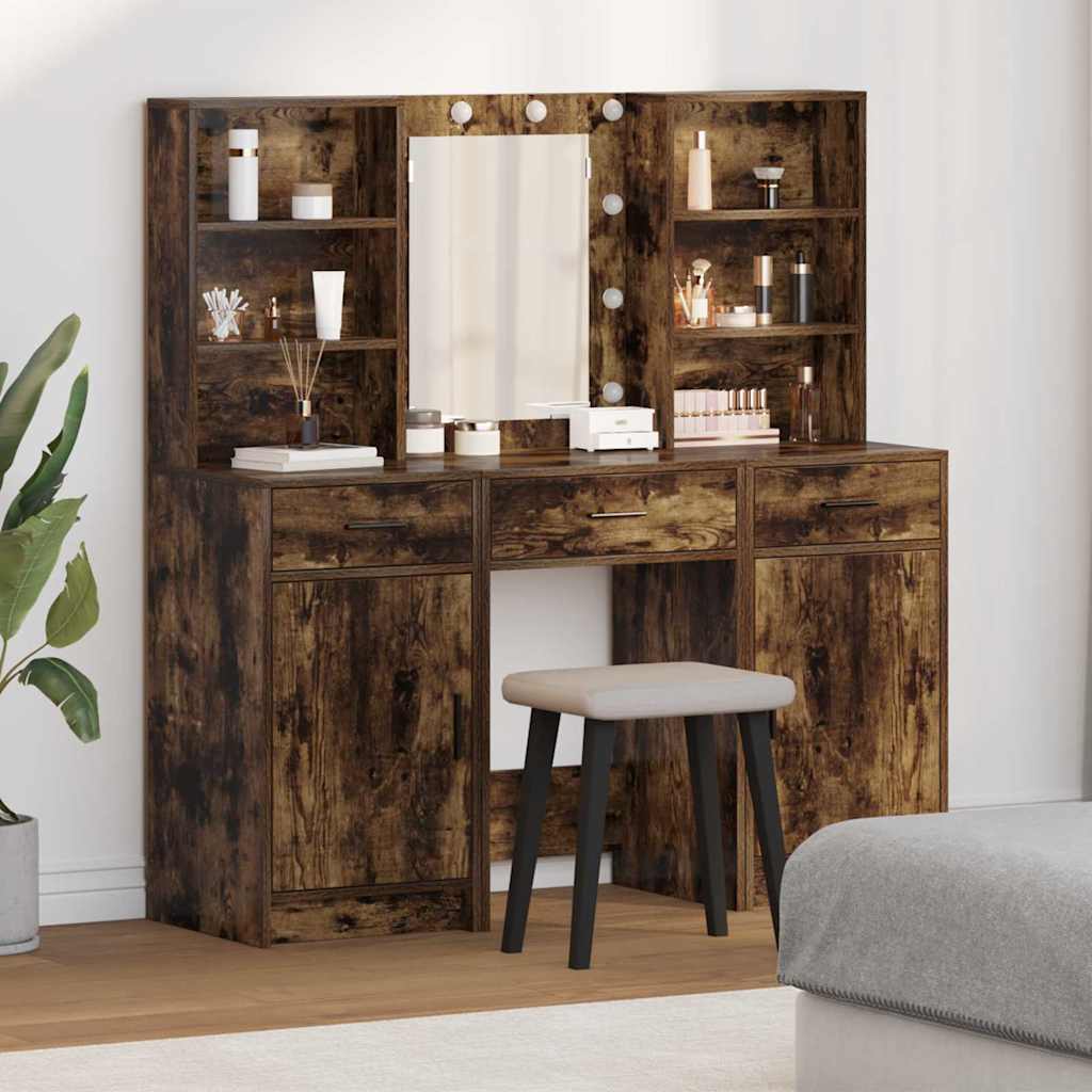Dressing Table Set with Drawer 3 pcs Smoked Oak Engineered Wood
