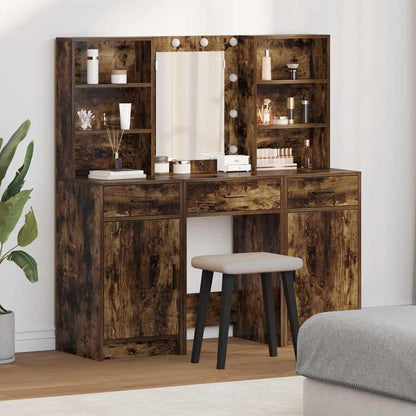 Dressing Table Set with Drawer 3 pcs Smoked Oak Engineered Wood
