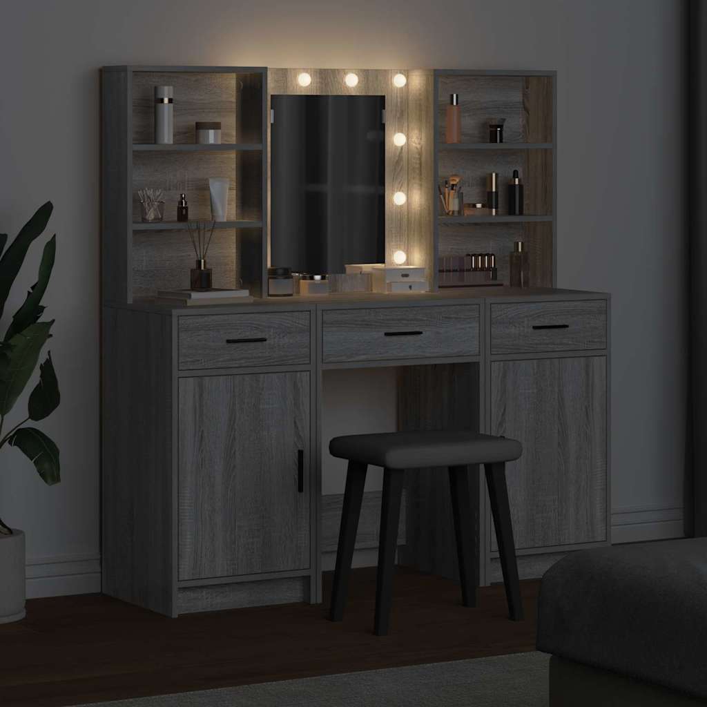 Dressing Table Set with Shelf 3 pcs Grey Sonoma Engineered Wood