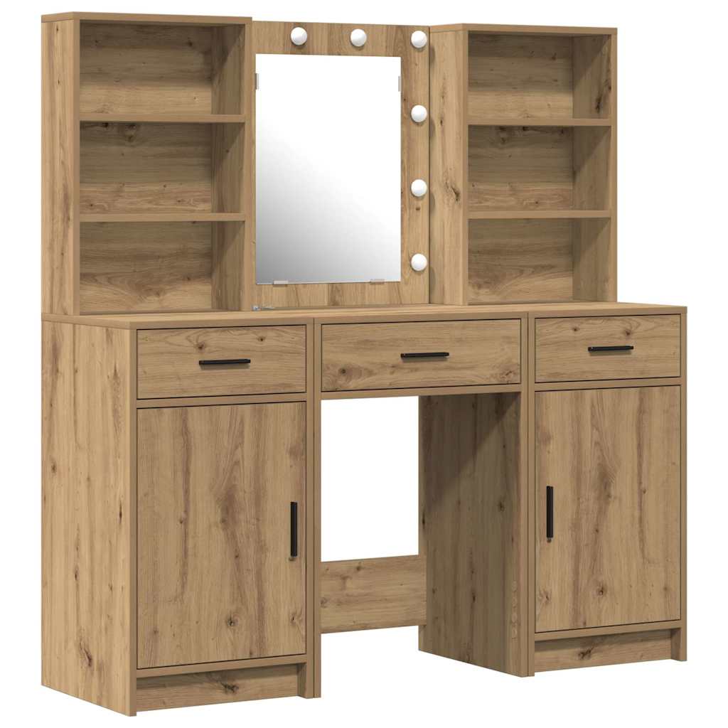 Dressing Table Set with Shelf 3 pcs Artisan Oak Engineered Wood