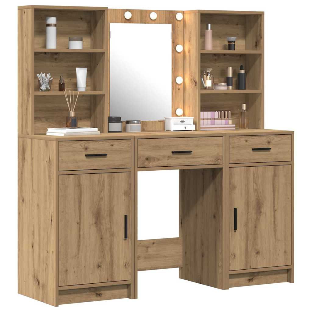 Dressing Table Set with Shelf 3 pcs Artisan Oak Engineered Wood