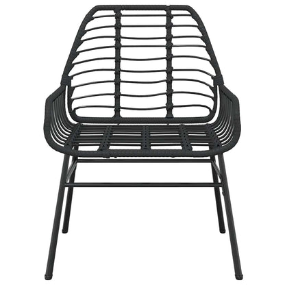 5 Piece Garden Dining Set Black Poly Rattan Glass