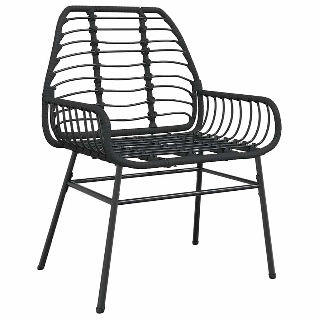 5 Piece Garden Dining Set Black Poly Rattan Glass
