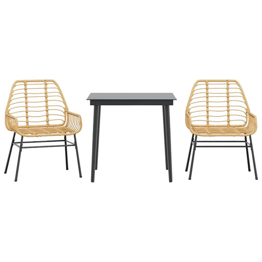 3 Piece Garden Dining Set Brown Poly Rattan Glass