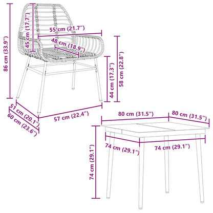 3 Piece Garden Dining Set Brown Poly Rattan Glass