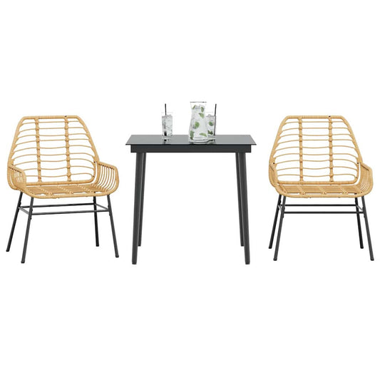 3 Piece Garden Dining Set Brown Poly Rattan Glass