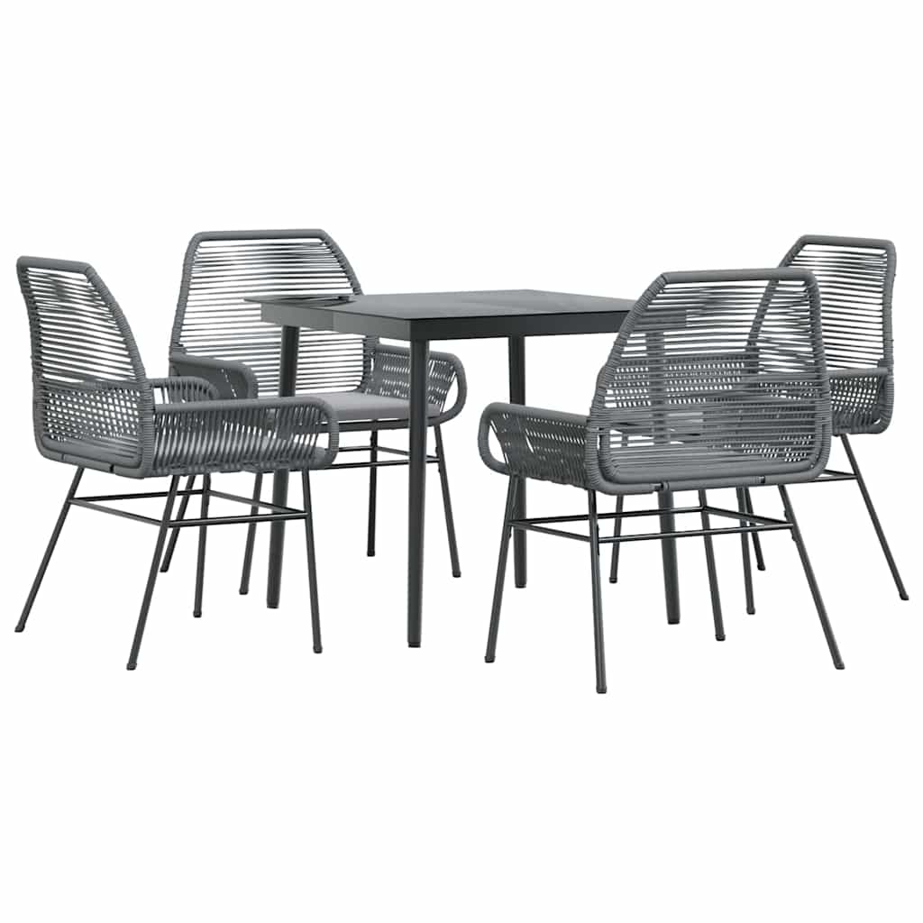 5 Piece Patio Dining Set with Cushions Gray Poly Rattan Glass