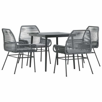 5 Piece Patio Dining Set with Cushions Gray Poly Rattan Glass