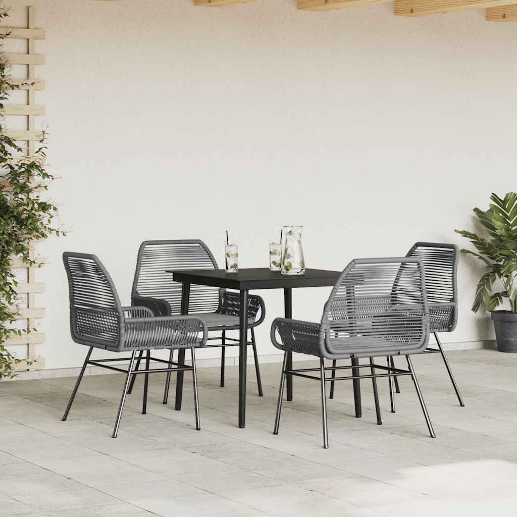 5 Piece Patio Dining Set with Cushions Gray Poly Rattan Glass