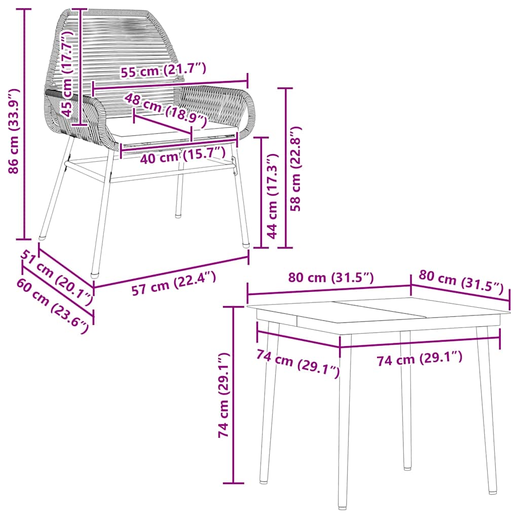 5 Piece Patio Dining Set with Cushions Gray Poly Rattan Glass