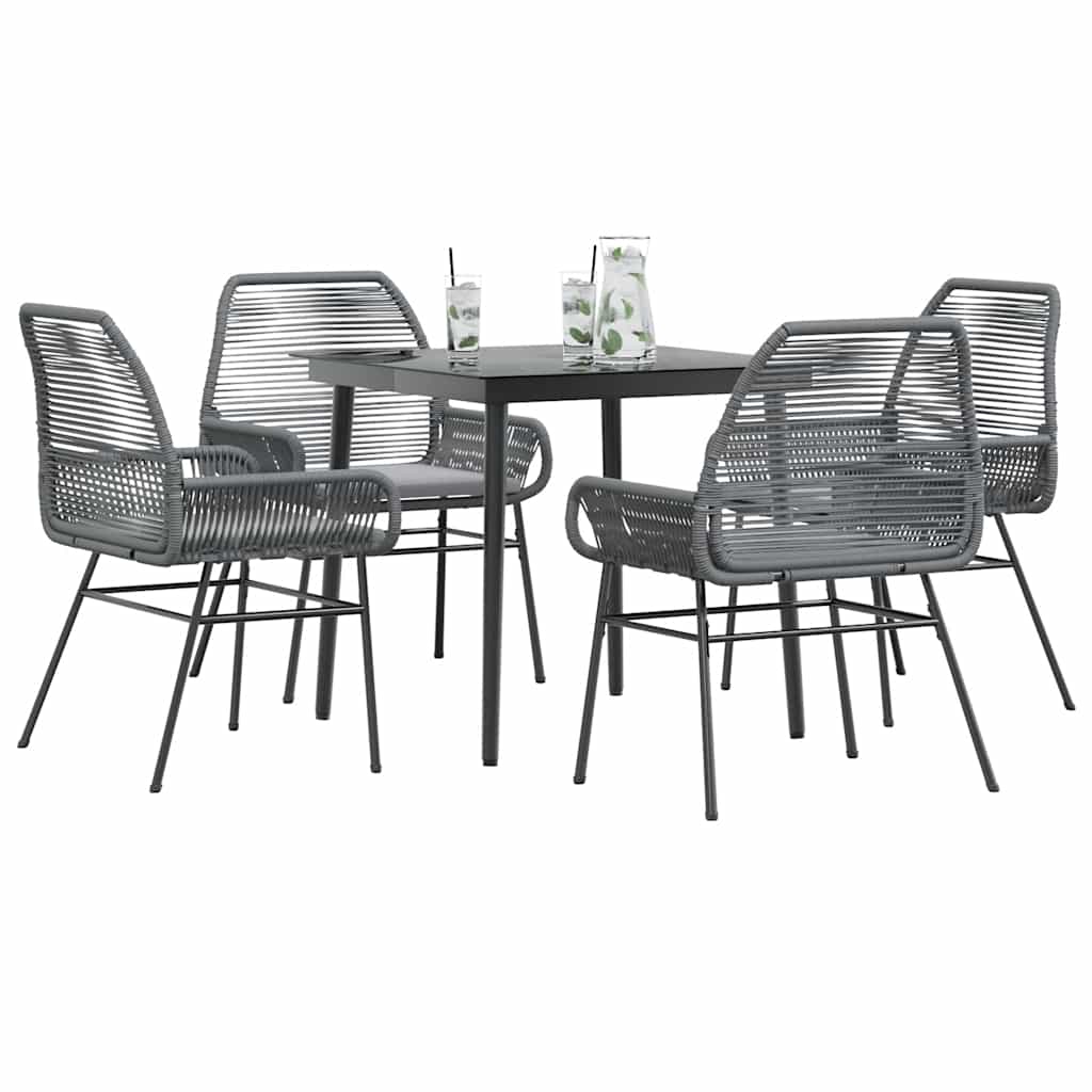 5 Piece Patio Dining Set with Cushions Gray Poly Rattan Glass
