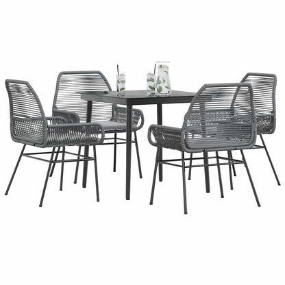5 Piece Patio Dining Set with Cushions Gray Poly Rattan Glass