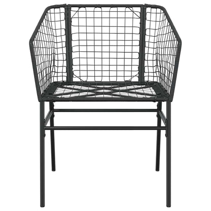 7 Piece Garden Dining Set Black Poly Rattan Glass