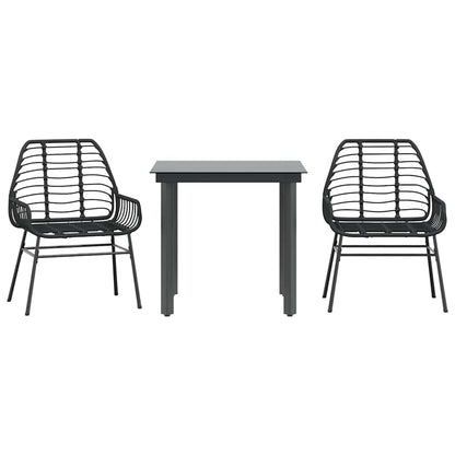 3 Piece Garden Dining Set Black Poly Rattan Glass