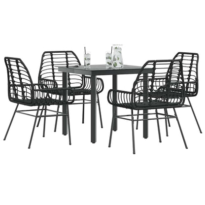 5 Piece Garden Dining Set Black Poly Rattan Glass