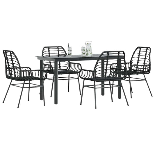 5 Piece Garden Dining Set Black Poly Rattan Glass