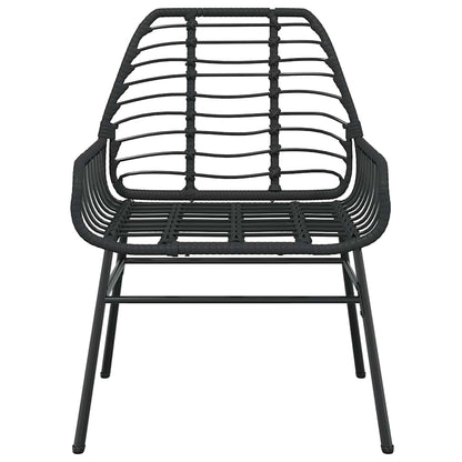 5 Piece Garden Dining Set Black Poly Rattan Glass