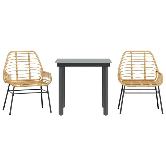3 Piece Garden Dining Set Brown Poly Rattan Glass