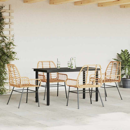 5 Piece Garden Dining Set Brown Poly Rattan Glass