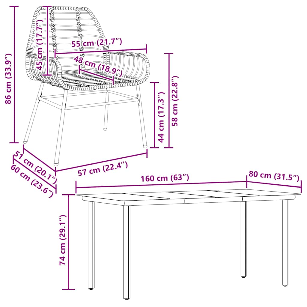 7 Piece Garden Dining Set Brown Poly Rattan Glass