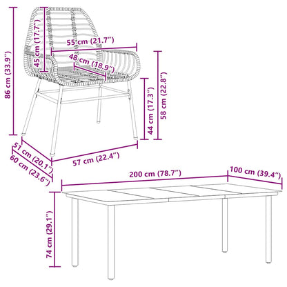 7 Piece Garden Dining Set Brown Poly Rattan Glass